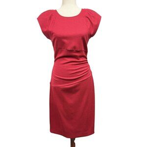 Diane von Furstenberg DVF Size 6 Thane Wool Midi Dress Red Sheath Shirred